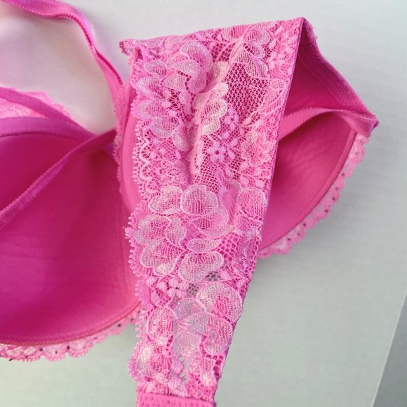 Victoria's Secret Retro Dream Angels Demi Bra 34C Shimmer Lace Neon Coral Pink - Picture 12 of 12